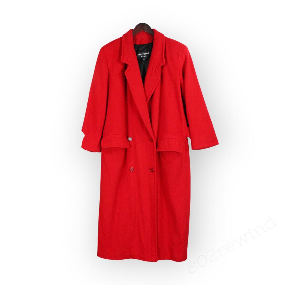 L/XL 80s Vintage Anne Klein II Wool Long Overcoat DoubleBreast MadeInUSA